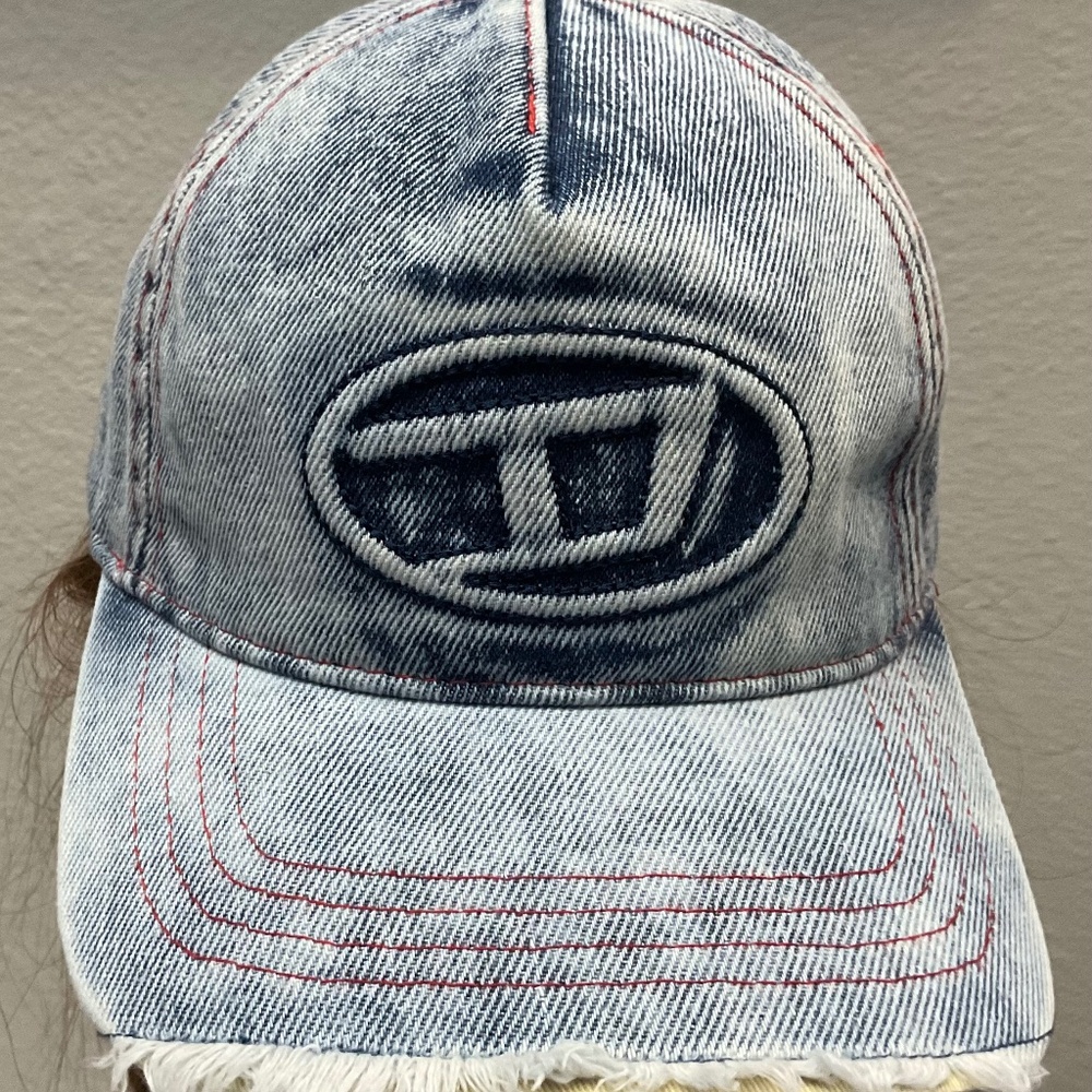 Denim Baseball Cap with Embroidered Logo - Light Blue